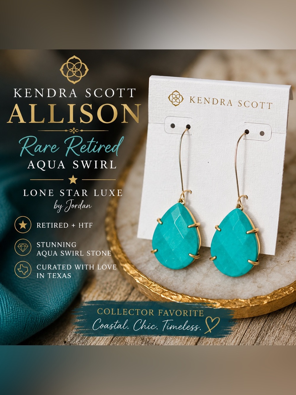 Kendra Scott Allison Earrings Turquoise/Gold Tone/Retired HTF Statement Earrings